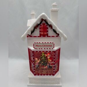 Merry Christmas Snow Globe Water Globe House Santa, Tree, Window, Lighted 10.5"